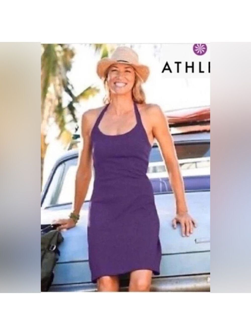 Athleta Purple Sizzle Yoga Halter Shelf Bra Dress - Size Small